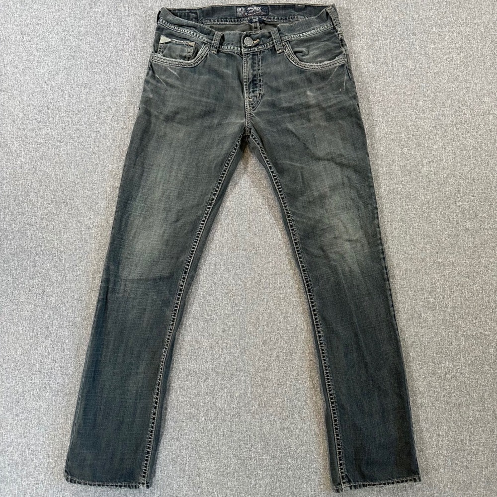Silver Jeans Co Nash Slim Fit Mens Grey Denim Pants W33 L34 Dark Wash Y2K Style